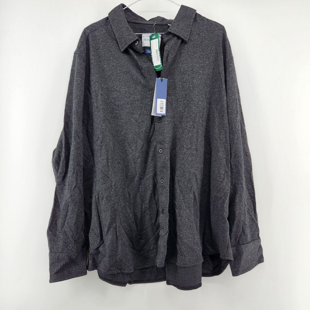 Henri James Men's Black XXL Short Knit Button Down Shirt NWT‎